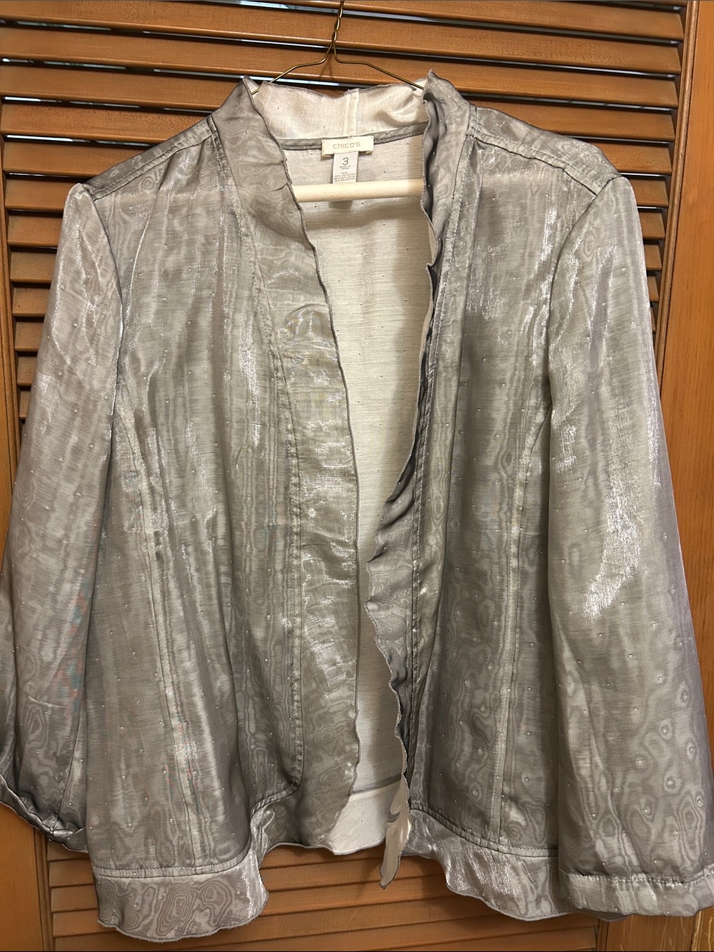 Chico's Silver Shimmery Open-Front jacket
